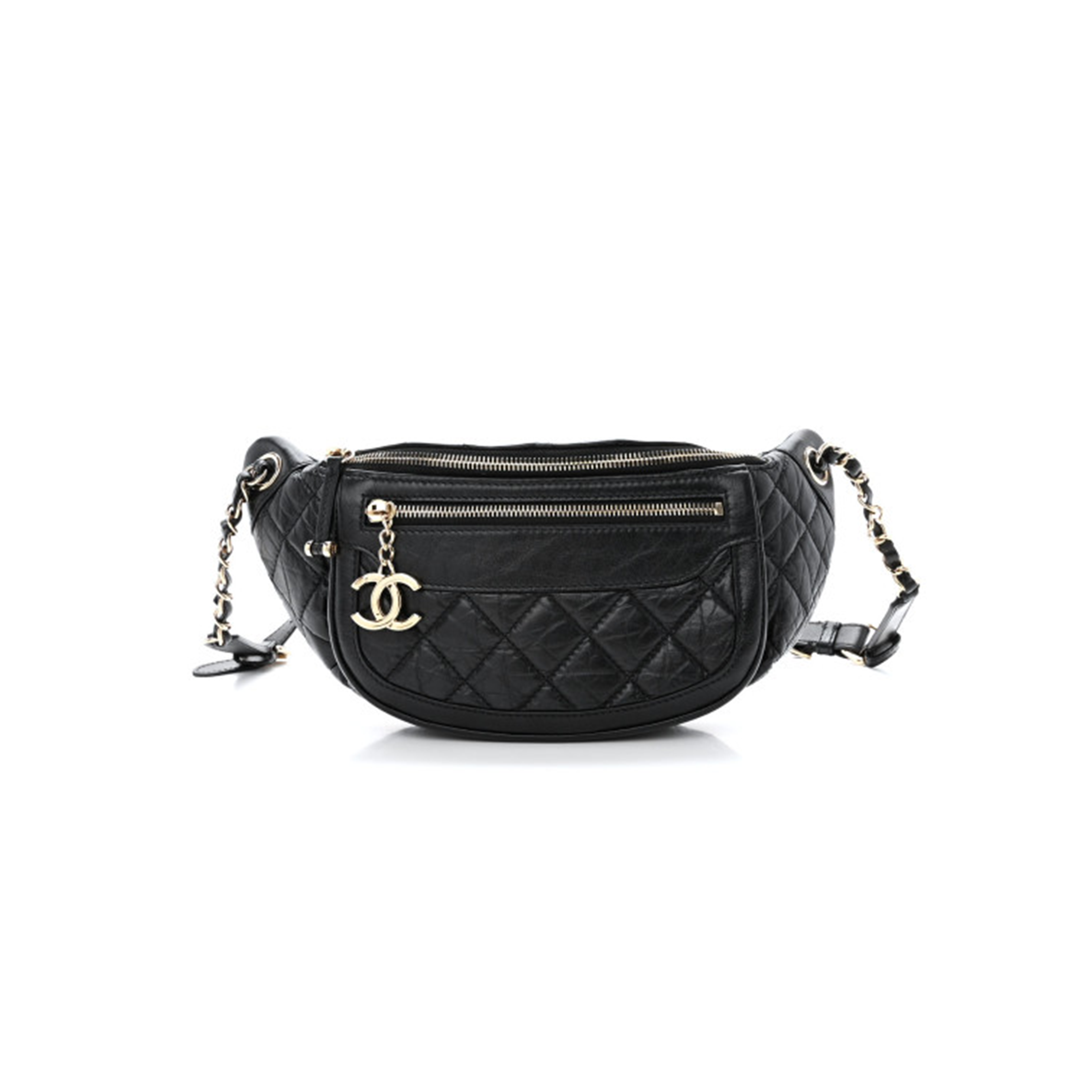 Ch*el calfskin quilted waist bag with coin purse black (22*15*3cm)